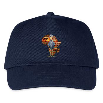 Schuhschnabel gegen einen farbenfrohen afrikanischen Kontinent - Kinder Basecap - Navy - Vorne