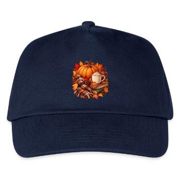 Herbstliche gemütliche Kürbis-Latte-Szene - Kinder Basecap - Navy - Vorne