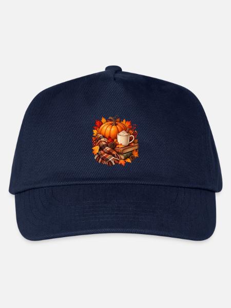 Herbstliche gemütliche Kürbis-Latte-Szene - Kinder Basecap - Navy