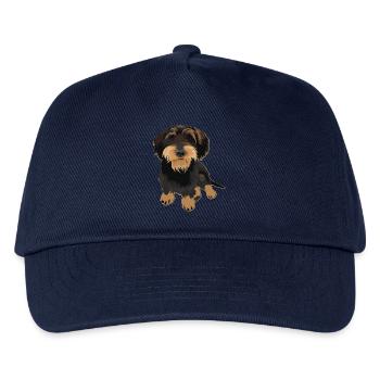 Wirehaired Dachshund Rauhaardackel Illustration - Kinder Basecap - Navy - Vorne