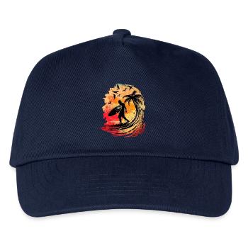 Lässiger Surfer im Sonnenaufgang unter Palmen - Kinder Basecap - Navy - Vorne