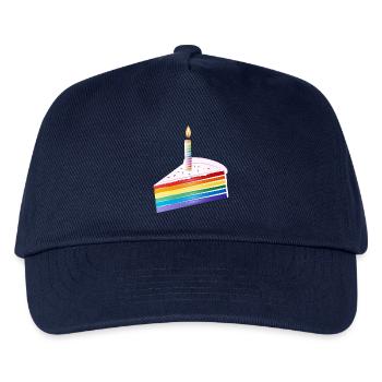 Stück Regenbogen Kuchen mit Geburtstagskerze - Kinder Basecap - Navy - Vorne