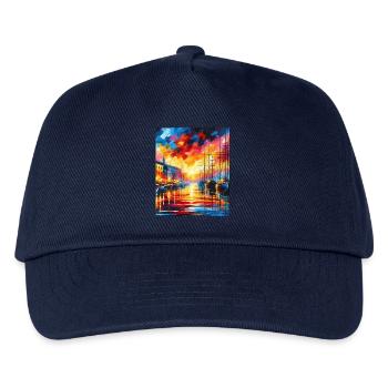 Lebendiger Hafensonnenuntergang mit Booten und Farben - Kinder Basecap - Navy - Vorne