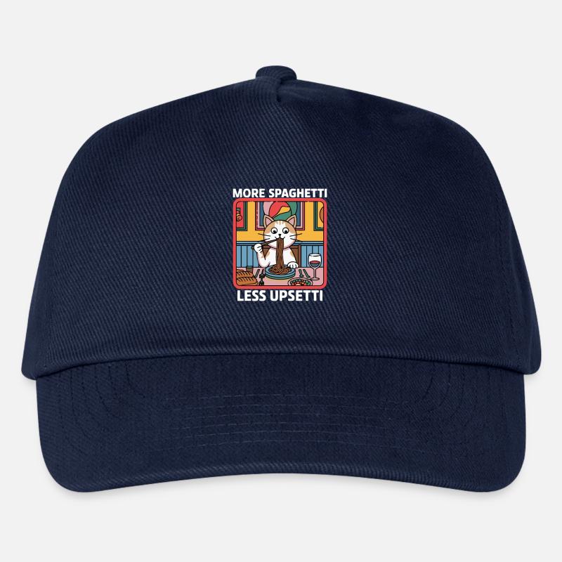 More Spaghetti Less Upsetti Funny Cat Saying Quote - Kinder Basecap - Navy