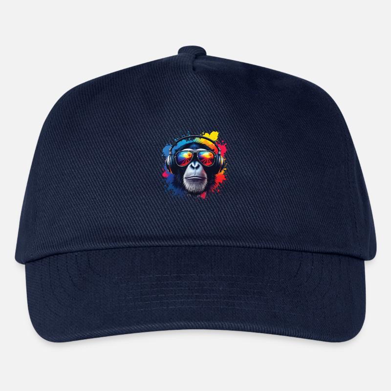 Buntes Affenkopf mit Kopfhörern - Kinder Basecap - Navy
