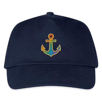 Anker Seemann in Glitzer Gold Pailletten - Kinder Basecap - Navy - Vorne