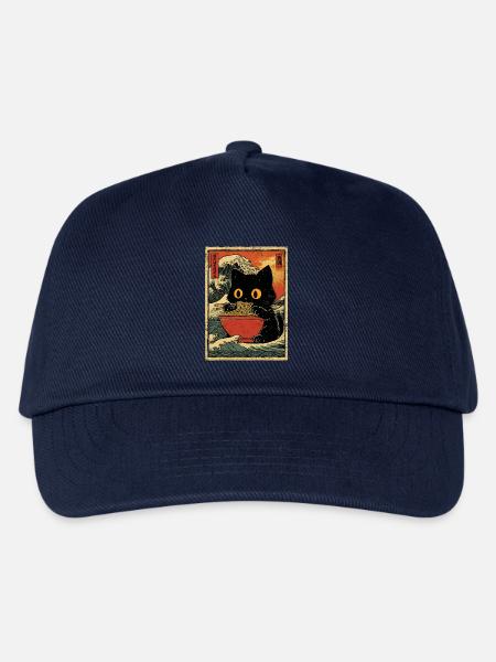 Japan Katze Ramen Nudel Retro Welle Motiv - Kinder Basecap - Navy