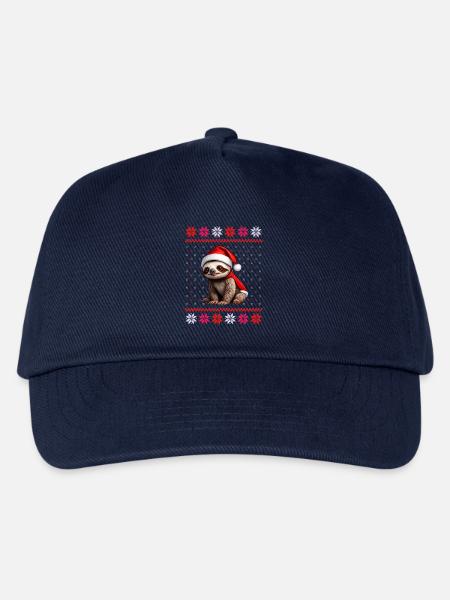 Faultier mit Weihnachtsmütze in Ugly-Muster - Kinder Basecap - Navy