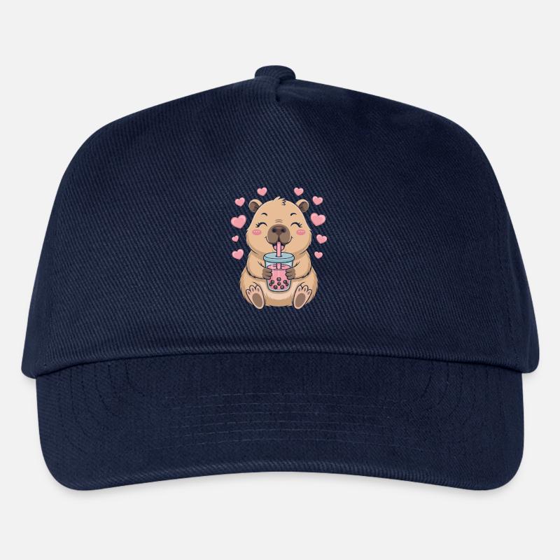 Kawaii Bubble Tee Capybara Boba Tee - Kinder Basecap - Navy