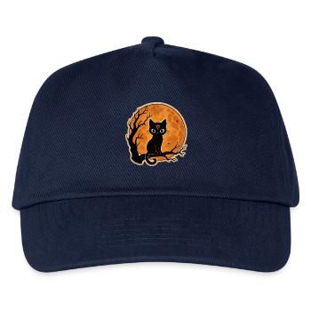 Black Cat in Front of Full Moon Halloween Motif - Kids’ Baseball Cap - navy - Front