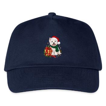 Weihnachts Westi mit Geschenk und Schal - Kinder Basecap - Navy - Vorne