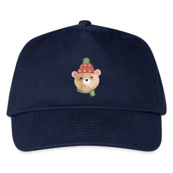 cute bear with bobble hat and scarf in winter - Kids’ Baseball Cap - navy - Front