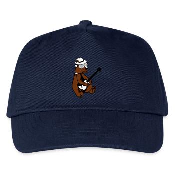 Sitzender Bär Braunbär Spielt Gitarre Gitarrist - Kinder Basecap - Navy - Vorne