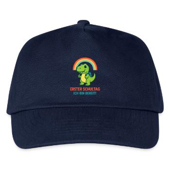 Erster Schultag | Dino mit Ranzen & Regenbogen - Kinder Basecap - Navy - Vorne