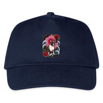 Französische Bulldogge im Japanischen Tattoo Stil - Kinder Basecap - Navy - Vorne