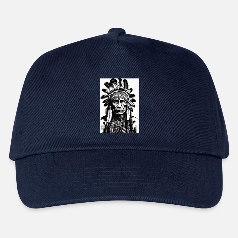 Indigener Häuptlingskopf mit Federschmuck - Kinder Basecap - Navy