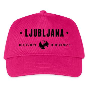 Ljubljana GPS-Koordinaten Globe Moderne Typografie - Kinder Basecap - Fuchsia - Vorne