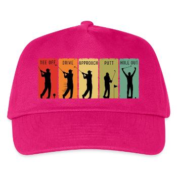 Retro Golf Steps Abschlag Drive, Putt Loch Out - Kinder Basecap - Fuchsia - Vorne