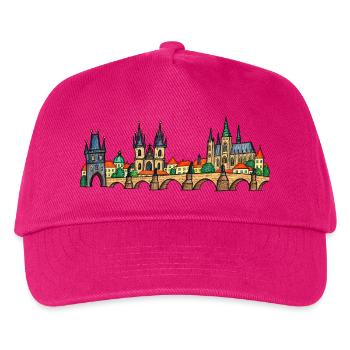 Prag als bunte Kinderzeichnung auf der Brücke - Kinder Basecap - Fuchsia - Vorne