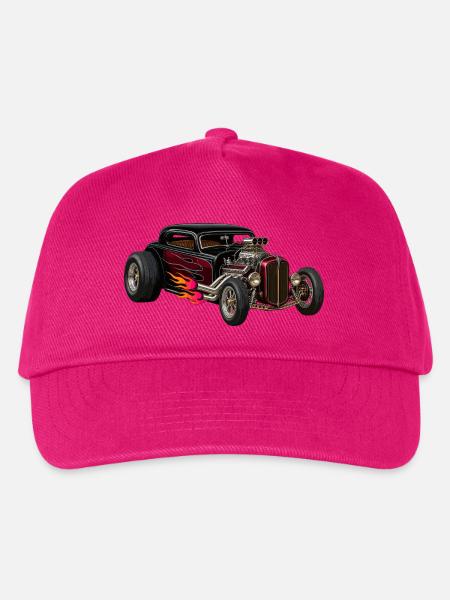 Flammenhotrod mit Chrommotor - Kinder Basecap - Fuchsia