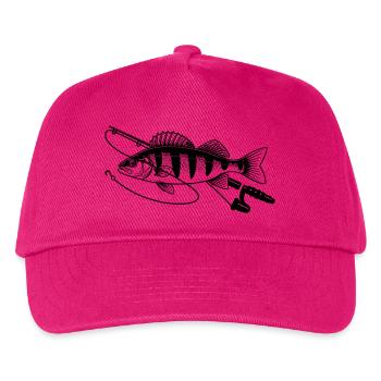 Barsch Fisch angeln mit Rute Petri Heil - Kinder Basecap - Fuchsia - Vorne