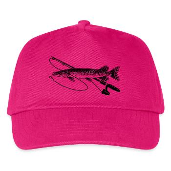 Hecht Fisch angeln mit Rute Petri Heil - Kinder Basecap - Fuchsia - Vorne