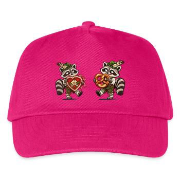 Waschbären mit Lebkuchenherz und Brezel - Kinder Basecap - Fuchsia - Vorne