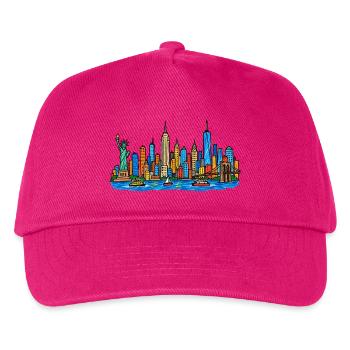 Bunte New York Skyline im Kinder-Kritzelstil - Kinder Basecap - Fuchsia - Vorne