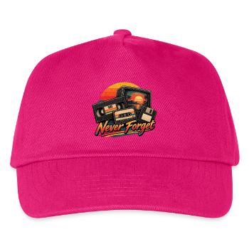 Retro-VHS-Kassettendiskette Never Forget - Kinder Basecap - Fuchsia - Vorne