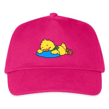 Niedliche schlafende Ente auf einem blauen Kissen - Kinder Basecap - Fuchsia - Vorne