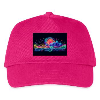 Retro Neon Neonlandschaft Berg & Sonne - Kinder Basecap - Fuchsia - Vorne