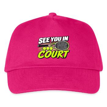 Lustiges Tennis Wir sehen uns auf dem Feld Spieler-Liebhaberkunst - Kinder Basecap - Fuchsia - Vorne