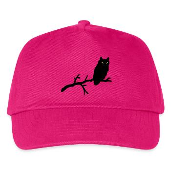 Grimme Eule Silhouette mit gelben Augen auf Ast - Kinder Basecap - Fuchsia - Vorne