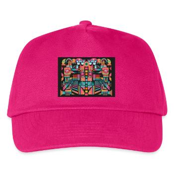 Psychedelischer WOW Mosaik Print - Kinder Basecap - Fuchsia - Vorne