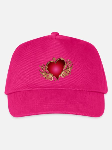 leuchtend rotes Herz mit Flügel in Holz Optik - Kinder Basecap - Fuchsia
