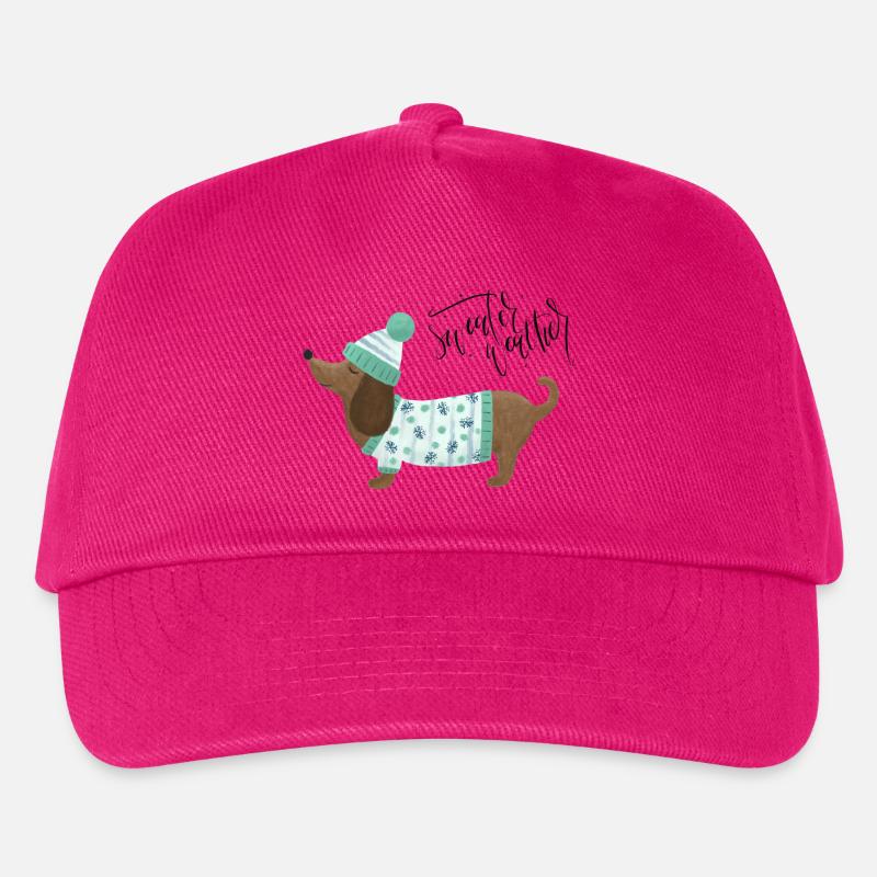 Dackel mit Pullover und Mütze - Sweater Weather - Kinder Basecap - Fuchsia