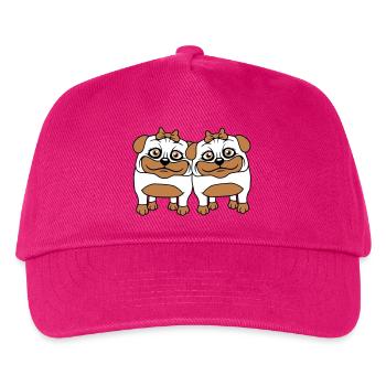 2 Hunde Mops Mädchen Frauen Freundinnen Team Girls - Kinder Basecap - Fuchsia - Vorne