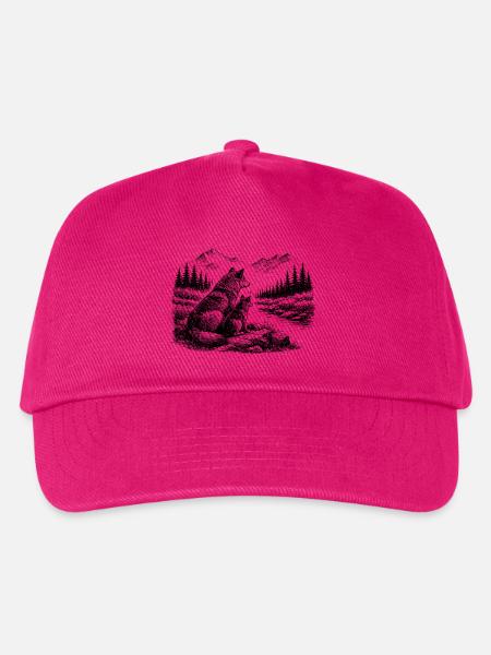 Wolf und Kind in der Natur – Berge, Wald, Fluss - Kinder Basecap - Fuchsia