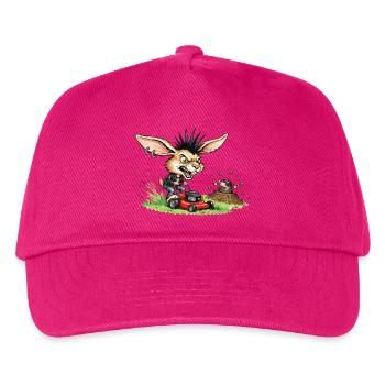 Punk Hase mit Rasenmäher gegen Maulwurf - Kinder Basecap - Fuchsia - Vorne