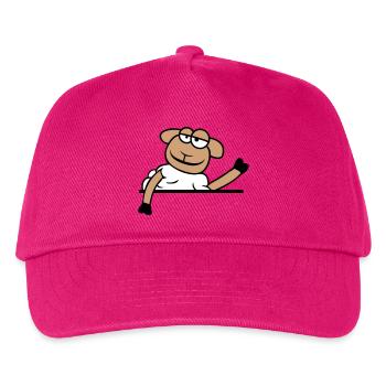 Schaf Winkt Hinter Mauer Zaun Schild Cool Lächeln - Kinder Basecap - Fuchsia - Vorne