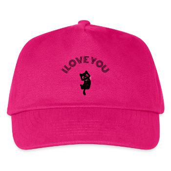 Süße schwarze Katze Ich liebe dich Retro Rosa Schleife Valentin - Kinder Basecap - Fuchsia - Vorne
