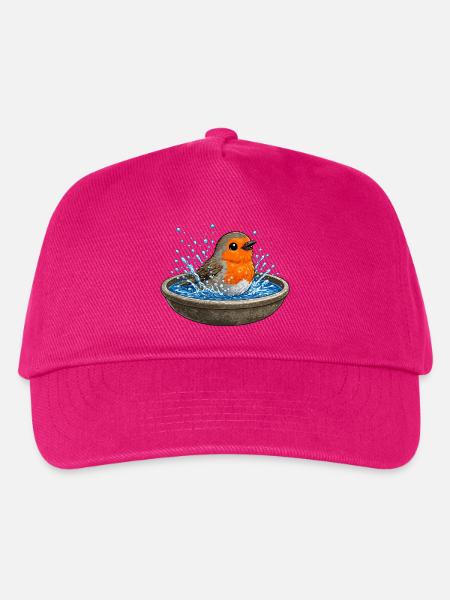 Rotkehlchen in der Wasserschale - Kinder Basecap - Fuchsia