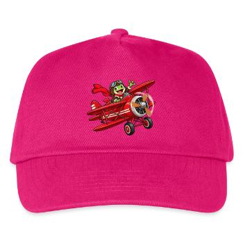 Frosch Pilot im roten Flugzeug roter Baron - Kinder Basecap - Fuchsia - Vorne