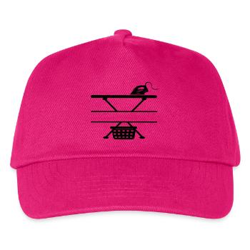 Iron, ironing board and laundry basket, text banner - Kids’ Baseball Cap - fuchsia - Front