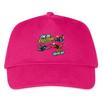 Lustige Formation beim Fallschirmspringen – ich bin in Position, kein Yo - Kinder Basecap - Fuchsia - Vorne