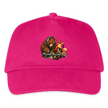 Bär & Fuchs als Vinyl DJs – Musikduo - Kinder Basecap - Fuchsia - Vorne