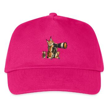 Luchs & Maus beim Fotografieren – Wald & Outdoor - Kinder Basecap - Fuchsia - Vorne