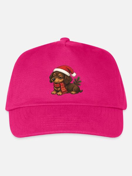 Dackel Weihnachtshut Weihnachts-Pixelkunst - Kinder Basecap - Fuchsia
