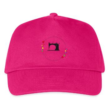 nostalgisch stilisierte Nähmaschine mit Knöpfe - Kinder Basecap - Fuchsia - Vorne