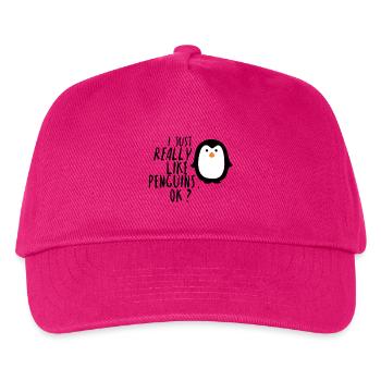 I Really like Penguins Pinguin Geschenk Idee - Kinder Basecap - Fuchsia - Vorne